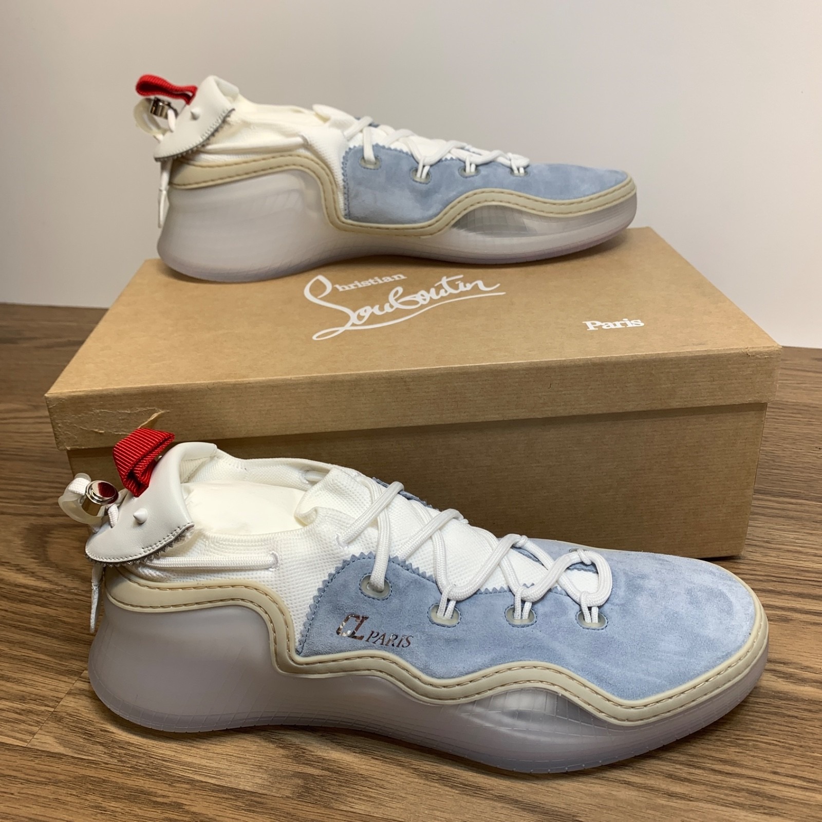 Christian Louboutin Cl Studded Arpoador Zinc Blue Suede Sneakers 9.5 Eu 42.5